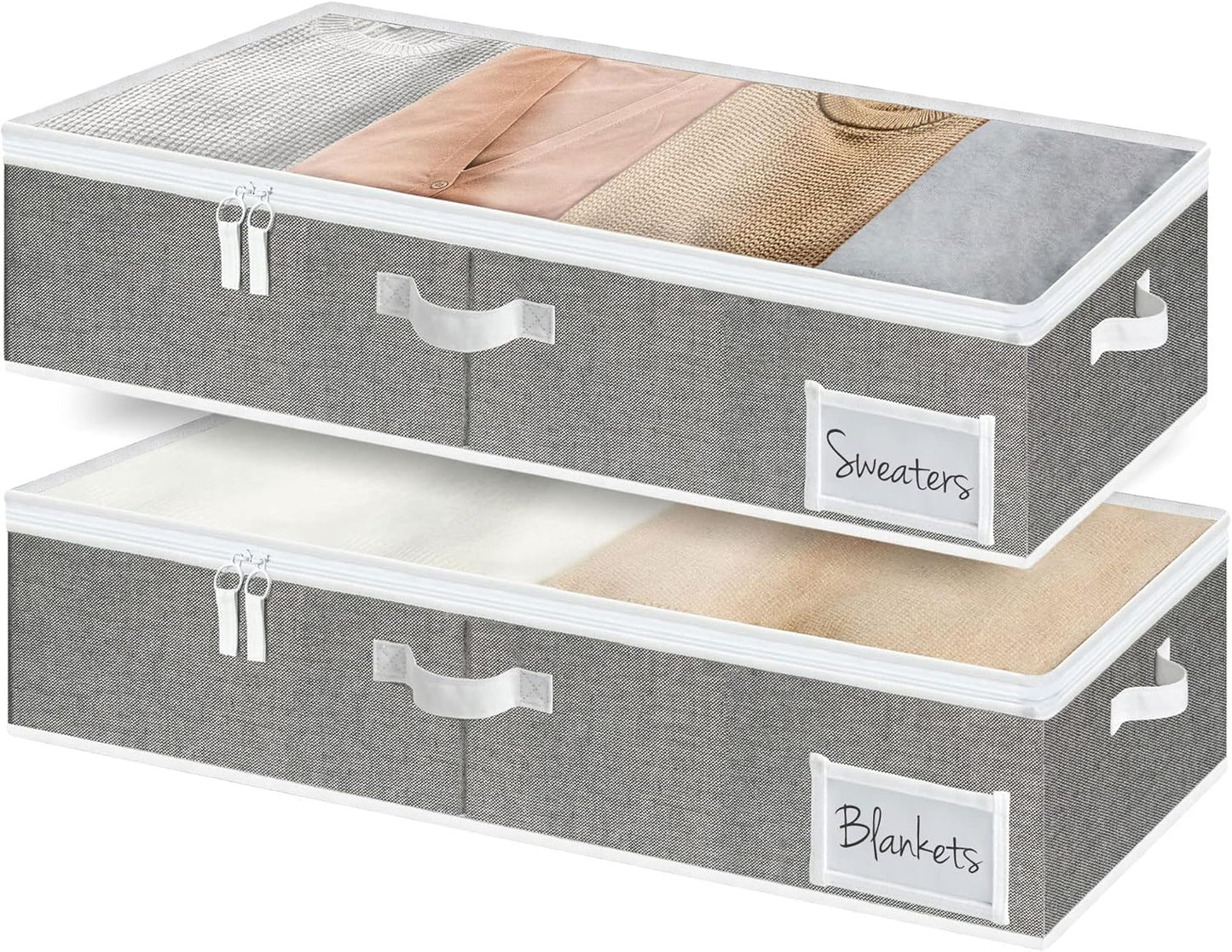 StorageWorks Large Under Bed Storage Containers with Handles and Label Holder, 2 Pack Ultra-thick Fabric Underbed Bins, Closet Organizer for Clothes, Blankets, Sweater