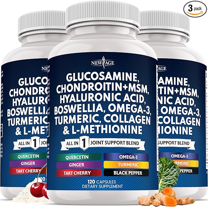 Glucosamine Chondroitin, MSM, Turmeric Curcumin, Collagen, Hyaluronic Acid, Omega 3 – Health Supplement for Men & Women – 360 Count
