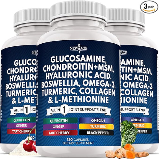 Glucosamine Chondroitin, MSM, Turmeric Curcumin, Collagen, Hyaluronic Acid, Omega 3 – Health Supplement for Men & Women – 360 Count