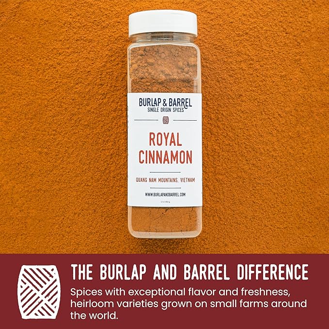 Burlap & Barrel Royal Cinnamon – Intense Sweetness & Spiciness of Vietnamese Cinnamon Powder & Spice – As seen on Shark Tank - 16oz Container