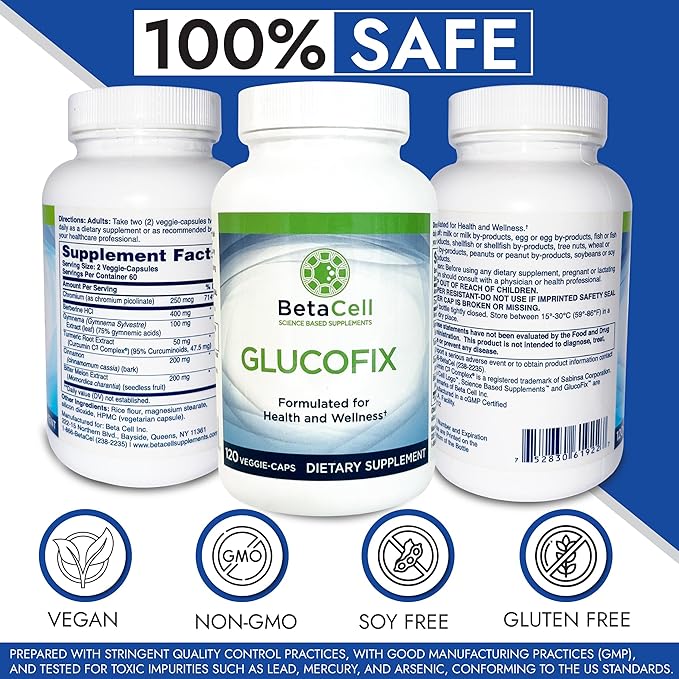 Glucofix - Berberine Supplement - Herbal Supplement with Cinnamon, Gymnema, Berberine, Bitter Melon, and Turmeric - 120 Capsules