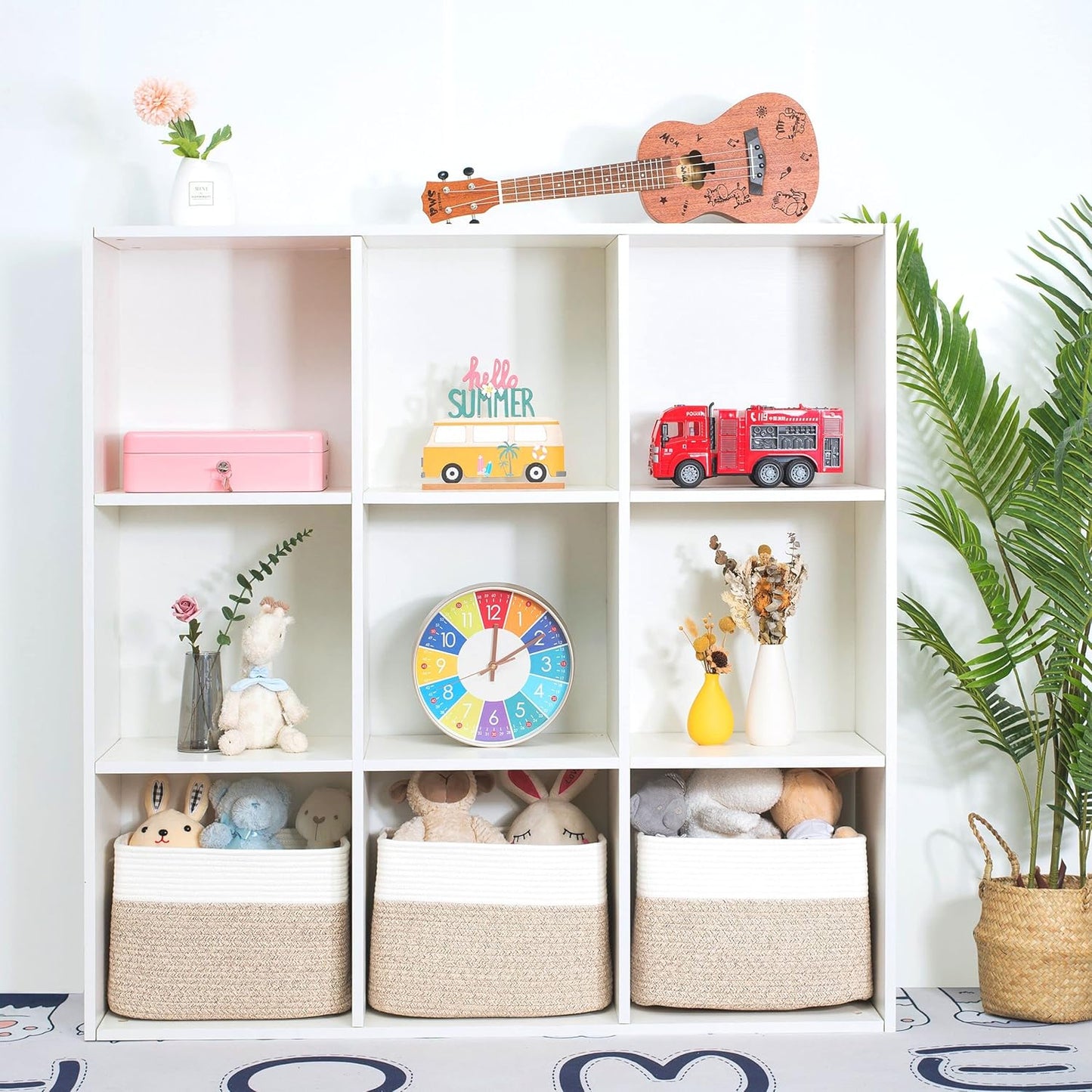 MINTWOOD Design 3-Pack Storage Baskets for Shelves, Playroom and Classroom Basket, Book Decorative Cube Bins, Woven Closet Organizers, Baby Nursery Baskets, Light Brown