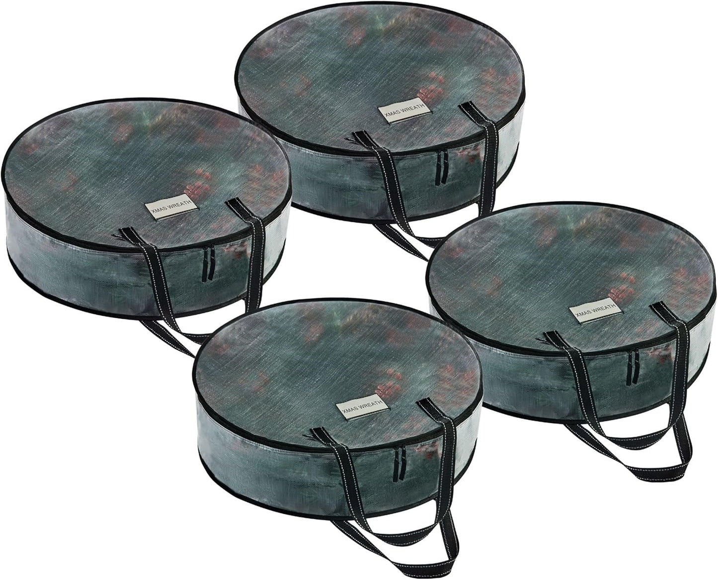 VENO 4 Pack Christmas Wreath Storage Container - 36 Inch Clear Wreath Bag, Christmas Garland and Holiday Decoration Organizers with Zipper and Durable Handles (Clear, 36"-4 Pack)