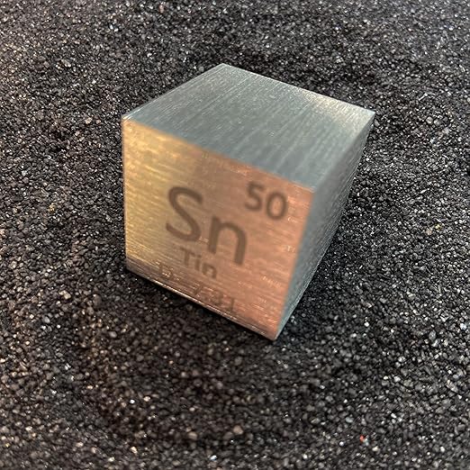 Tin Cube - Metal Element Cubes - Laser Engraved Density Cube Set for a Periodic Table of Elements Collection - (Tin, 1 inch)