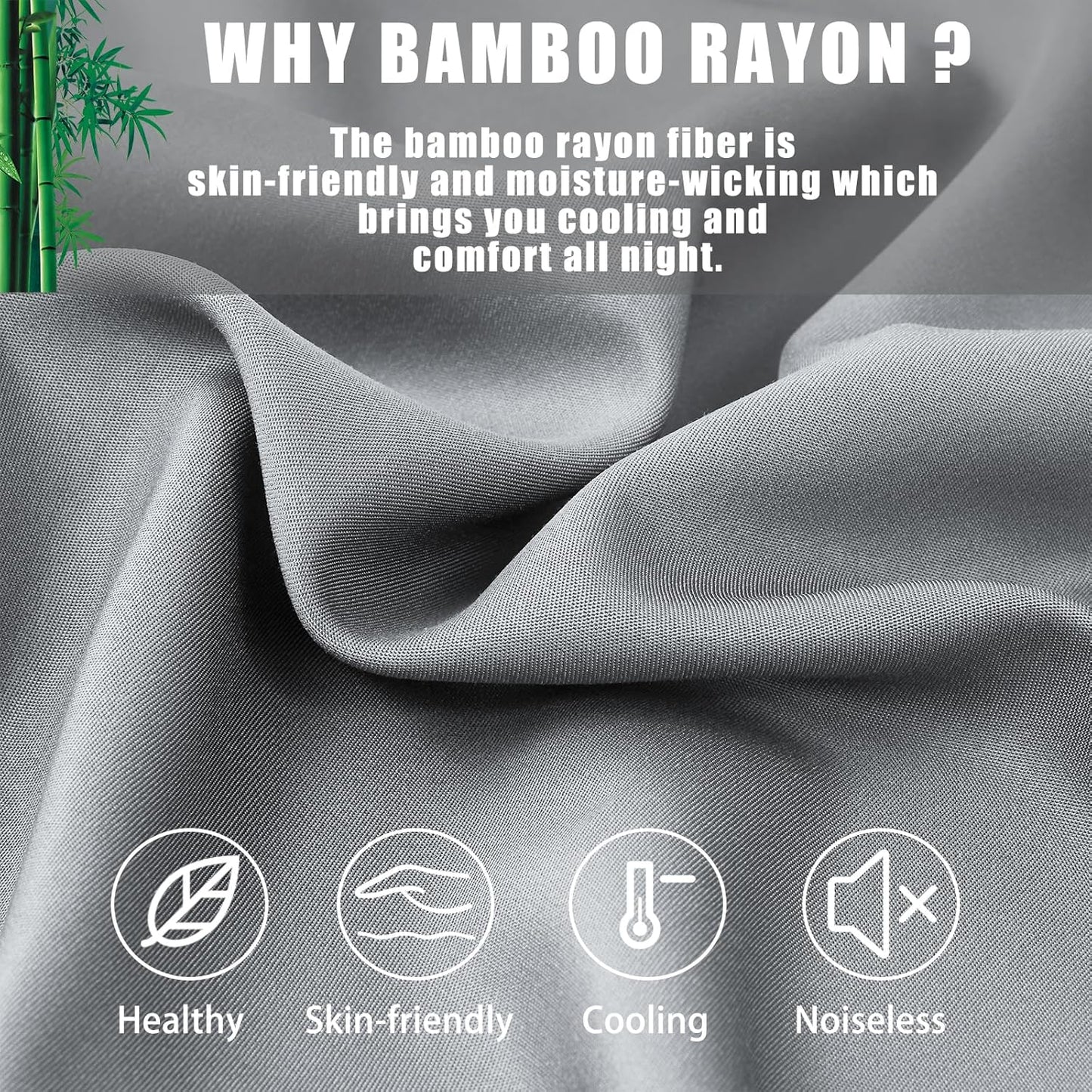 Pillow Cases Queen Size 2 Pack, Bamboo Rayon Cooling Pillowcases with Envelope Closure, Cool Breathable Pillow Case for Hot Sleepers & Night Sweats, 20x30 inch, Sliver Grey