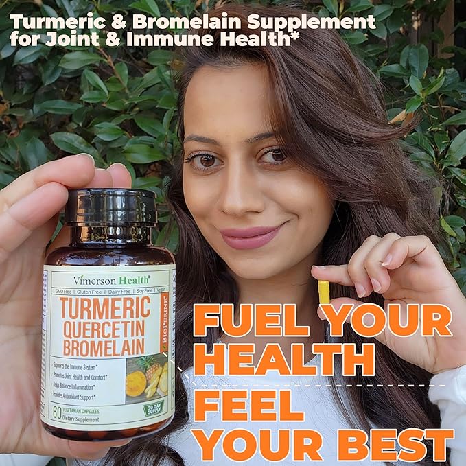 Quercetin with Bromelain Turmeric Curcumin Supplement – Allergy Relief, Joint & Immune Support – Organic Turmeric Supplement with Black Pepper (Bioperine) – 180 Quercetin 500mg Capsules