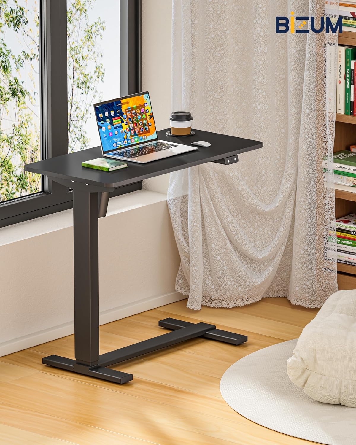 BIZUM Small Electric Standing Desk Bedside Table with Hidden Wheels 31.5 x 15.8 Inch Adjustable Computer Laptop Office Desk, Black