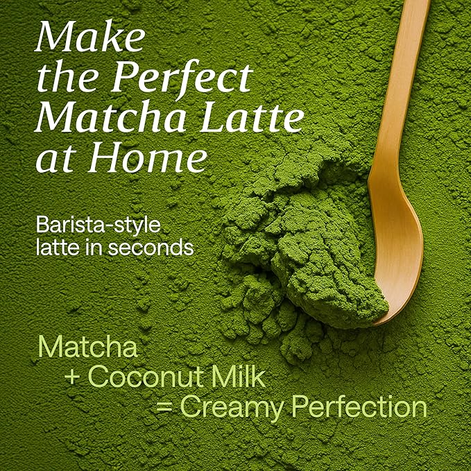 Organic Matcha Latte Powder & Coconut Milk Set – Ceremonial Grade First Harvest Matcha – USDA Organic Green Tea Sugar Free – Coffee Alternative (1.06 oz)