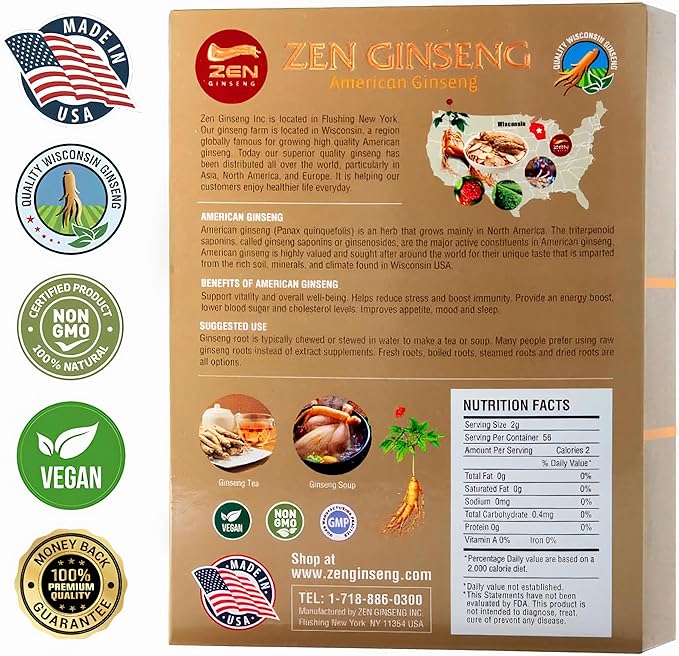 American Wisconsin Ginseng Slices — Improved Energy, Performance, & Mental Health for Men & Women (4 Oz. (Pack of 1))