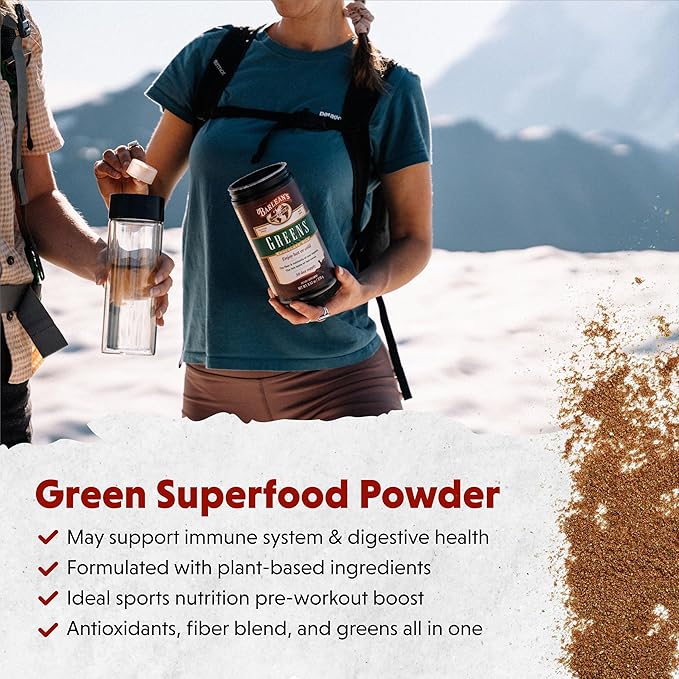 Barlean's Chocolate Greens Powder, Daily Fruit and Vegetable Superfood Supplement, Green Antioxidant Blend and Fiber Smoothie Drink Mix, 9.52 oz