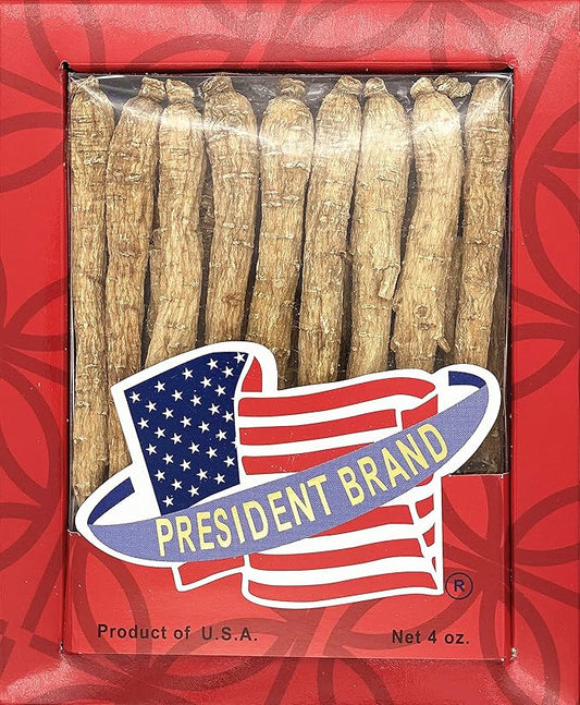 American Ginseng SKU 0160PB-S4 |Wisconsin Ginseng Root |Culticate Ginseng Root|总统牌美国花旗参|總統牌美國花旗參|Nhân Sâm Mỹ |미국인삼|Small Long|4oz Box, 小直枝