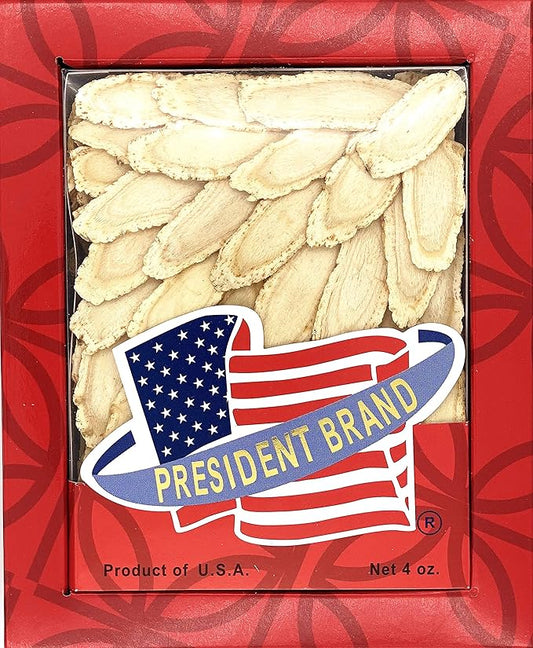 American Ginseng SKU 0168PB-XL4 |Wisconsin Ginseng Root |Culticate Ginseng Root|总统牌美国花旗参|總統牌美國花旗參|Nhân Sâm Mỹ |미국인삼|Extra Large Slice |4oz Box, 特大参片
