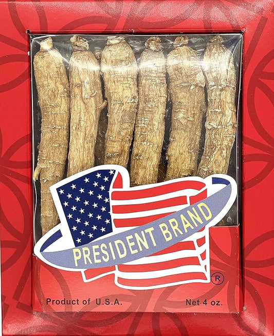 American Ginseng SKU 0160PB-L4 |Wisconsin Ginseng Root |Culticate Ginseng Root|总统牌美国花旗参|總統牌美國花旗參|Nhân Sâm Mỹ |미국인삼|Large Long|4oz Box, 大直枝