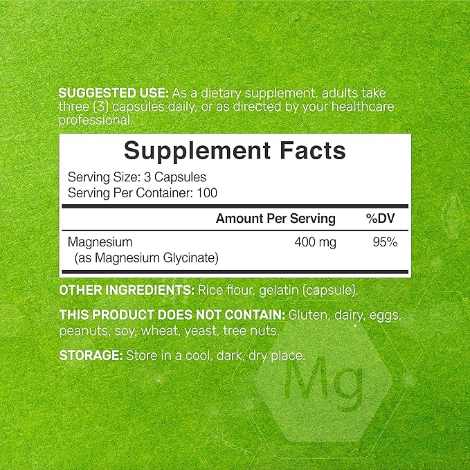 Magnesium Glycinate 400mg, 300 Capsules | 100% Chelated for Easy Absorption | Essential Mineral Supplement for Muscle, Sleep, & Heart Health